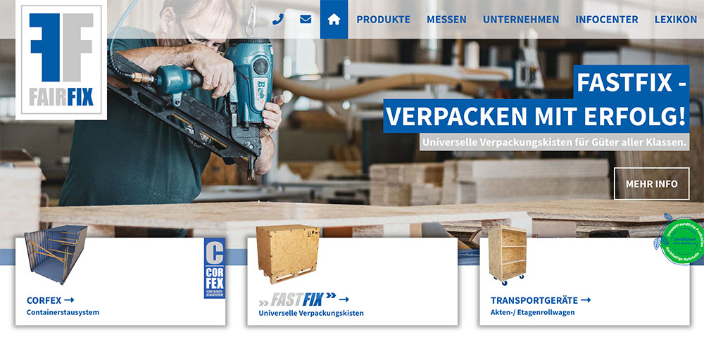 FAIRFIX - Webseite für Verpackungen und individual Transportlösungen im neuen Design